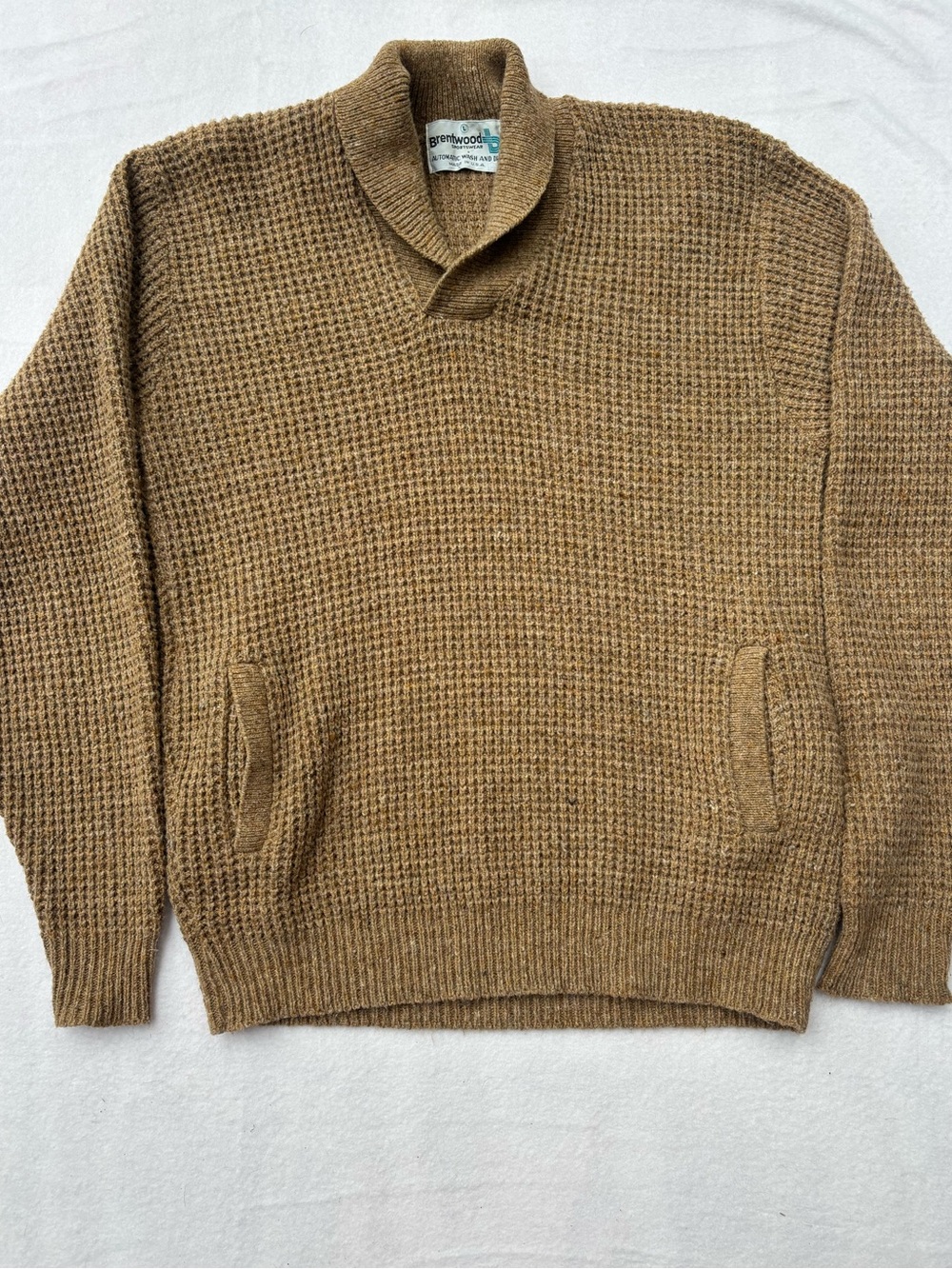 Greenwood Shawl Collar V-Neck Sweater in Camel Brown
